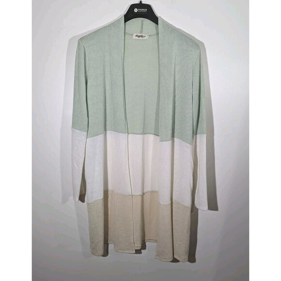 Haptics by Holly Harper Three Color Blocked Knit Cardigan Open Front sz Medium - Picture 1 of 6